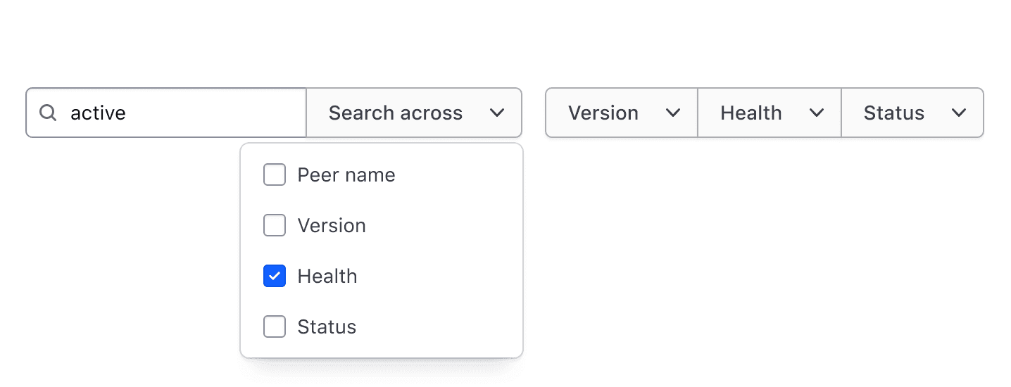 In the filter bar, a dropdown menu filters results to the checked parameters